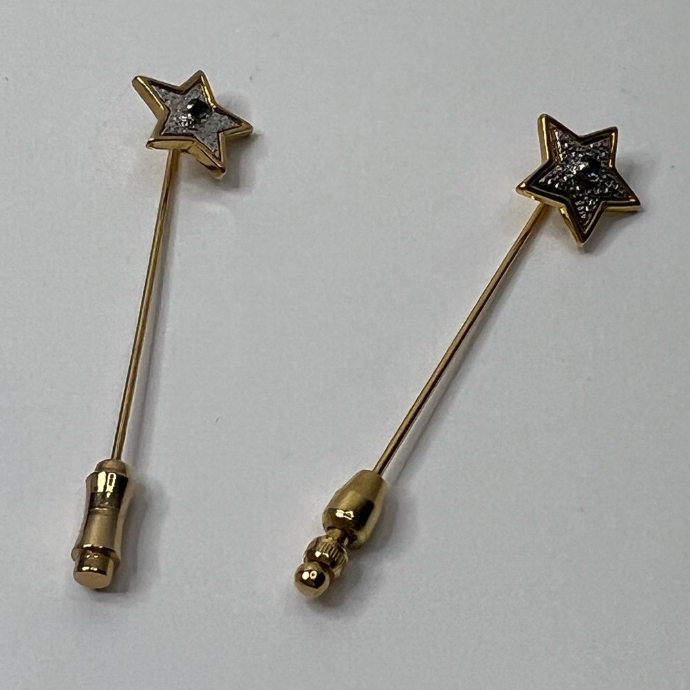 Two Avon Star Blue Rhinestone Gold Tone Lapel Pin